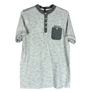 Hudson Barrow NYC Shirt Men Size Large Heather Gray Color Block Pocket Henley